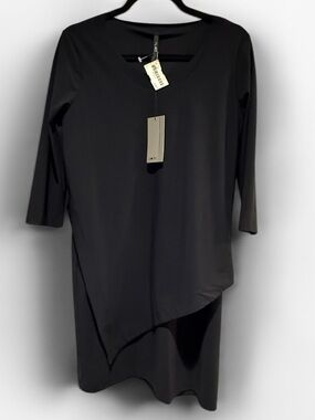 Porto Sz S Shark Dress Asymmetrical  Lines Oval Neck 3/4 Sleeves Modern | NWT